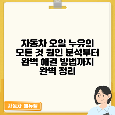 자동차 오일 누유의 모든 것: 원인 분석부터 완벽 해결 방법까지 완벽 정리