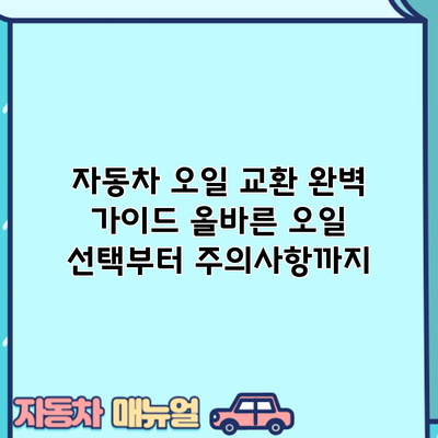 자동차 오일 교환 완벽 가이드: 올바른 오일 선택부터 주의사항까지