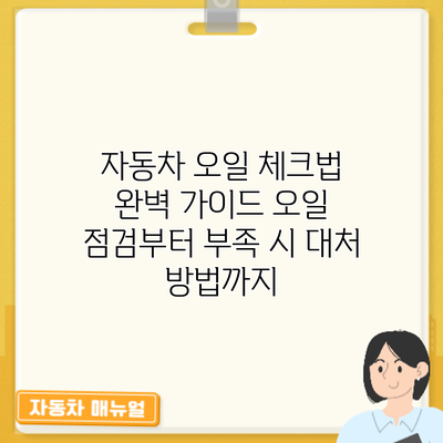 자동차 오일 체크법 완벽 가이드: 오일 점검부터 부족 시 대처 방법까지