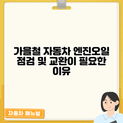 가을철 자동차 엔진오일 점검 및 교환이 필요한 이유